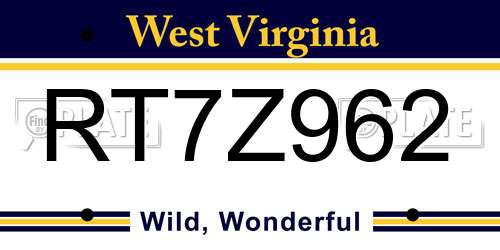 RT7Z962 West Virginia License Plate