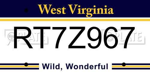 RT7Z967 West Virginia License Plate