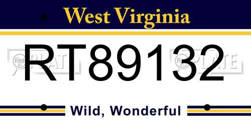 RT89132 West Virginia License Plate