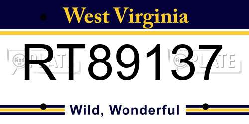 RT89137 West Virginia License Plate
