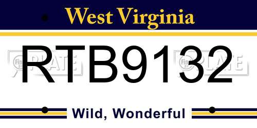 RTB9132 West Virginia License Plate