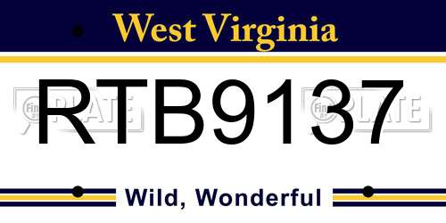 RTB9137 West Virginia License Plate