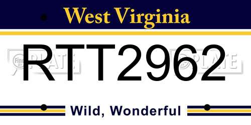 RTT2962 West Virginia License Plate