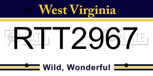 RTT2967 West Virginia License Plate