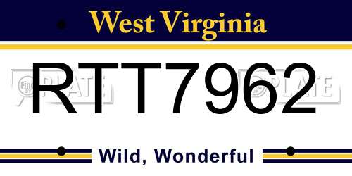 RTT7962 West Virginia License Plate