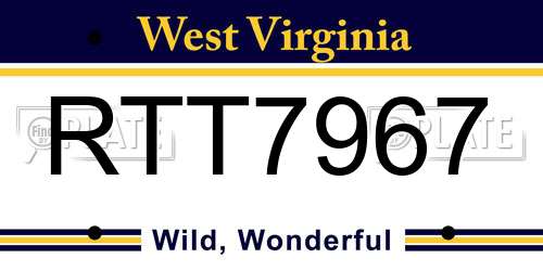 RTT7967 West Virginia License Plate