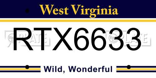 RTX6633 West Virginia License Plate