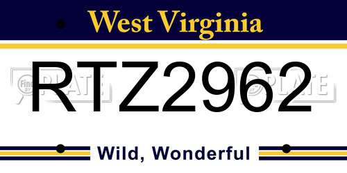 RTZ2962 West Virginia License Plate