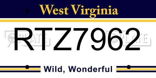 RTZ7962 West Virginia License Plate