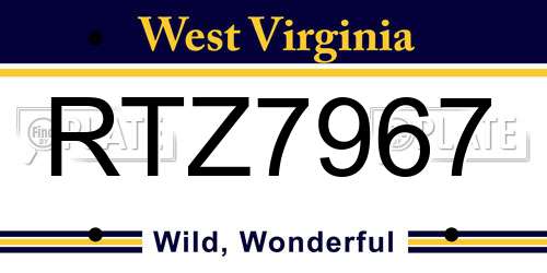RTZ7967 West Virginia License Plate