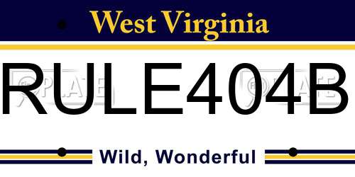 RULE404B West Virginia License Plate