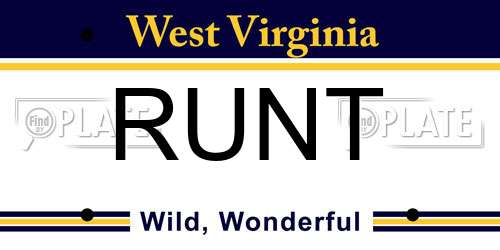 RUNT West Virginia License Plate