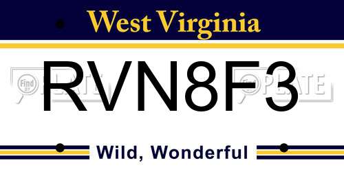 RVN8F3 West Virginia License Plate
