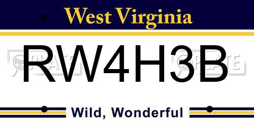RW4H3B West Virginia License Plate