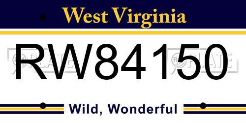 RW84150 West Virginia License Plate
