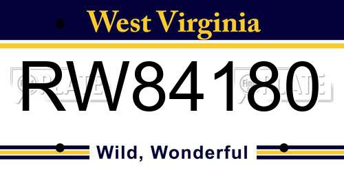 RW84180 West Virginia License Plate