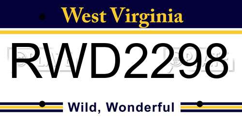 RWD2298 West Virginia License Plate