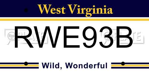 RWE93B West Virginia License Plate