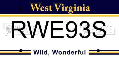 RWE93S West Virginia License Plate