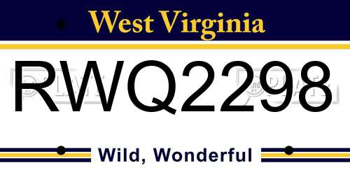 RWQ2298 West Virginia License Plate