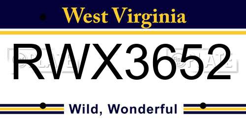 RWX3652 West Virginia License Plate