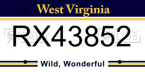 RX43852 West Virginia License Plate