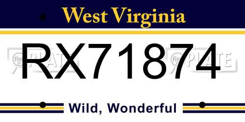 RX71874 West Virginia License Plate