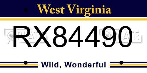 RX84490 West Virginia License Plate