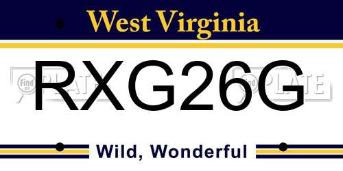 RXG26G West Virginia License Plate