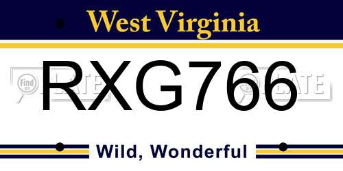 RXG766 West Virginia License Plate