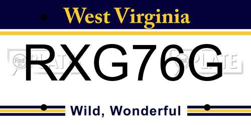 RXG76G West Virginia License Plate