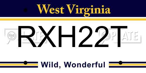 RXH22T West Virginia License Plate