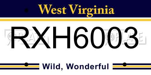 RXH6003 West Virginia License Plate