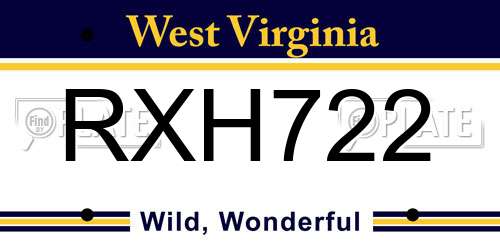 RXH722 West Virginia License Plate