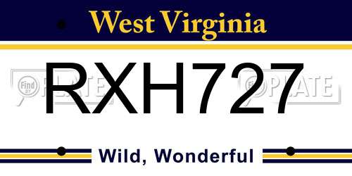 RXH727 West Virginia License Plate