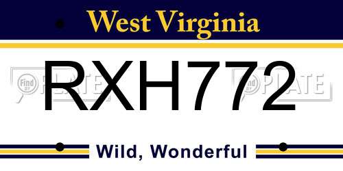 RXH772 West Virginia License Plate