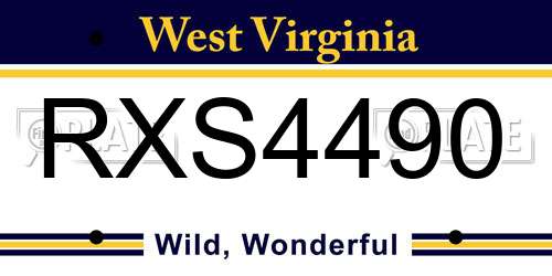 RXS4490 West Virginia License Plate