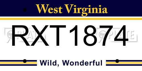 RXT1874 West Virginia License Plate