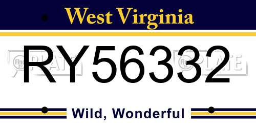 RY56332 West Virginia License Plate