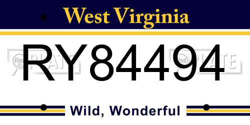 RY84494 West Virginia License Plate