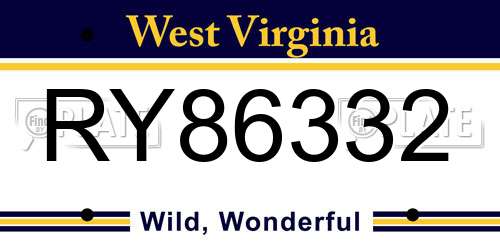 RY86332 West Virginia License Plate