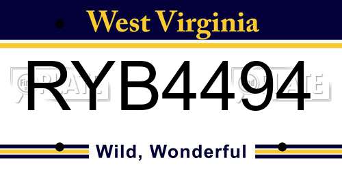 RYB4494 West Virginia License Plate