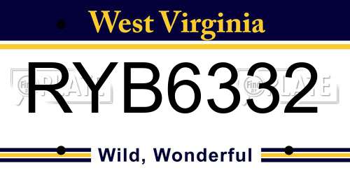 RYB6332 West Virginia License Plate