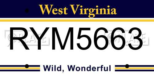 RYM5663 West Virginia License Plate