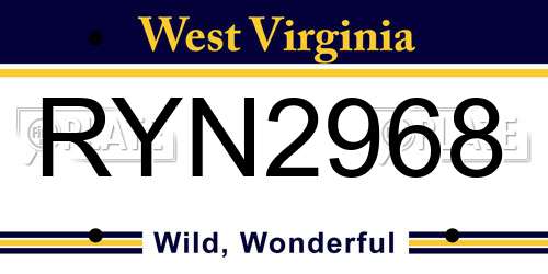 RYN2968 West Virginia License Plate