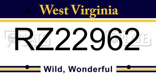 RZ22962 West Virginia License Plate