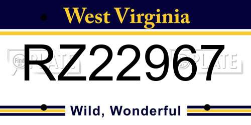 RZ22967 West Virginia License Plate