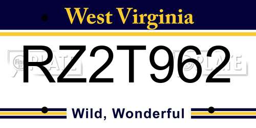 RZ2T962 West Virginia License Plate