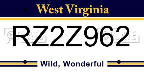 RZ2Z962 West Virginia License Plate