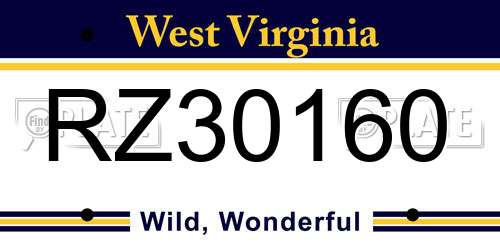 RZ30160 West Virginia License Plate